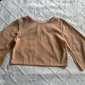 TORIO Tan Wide Sleeve Boxy Crop Top